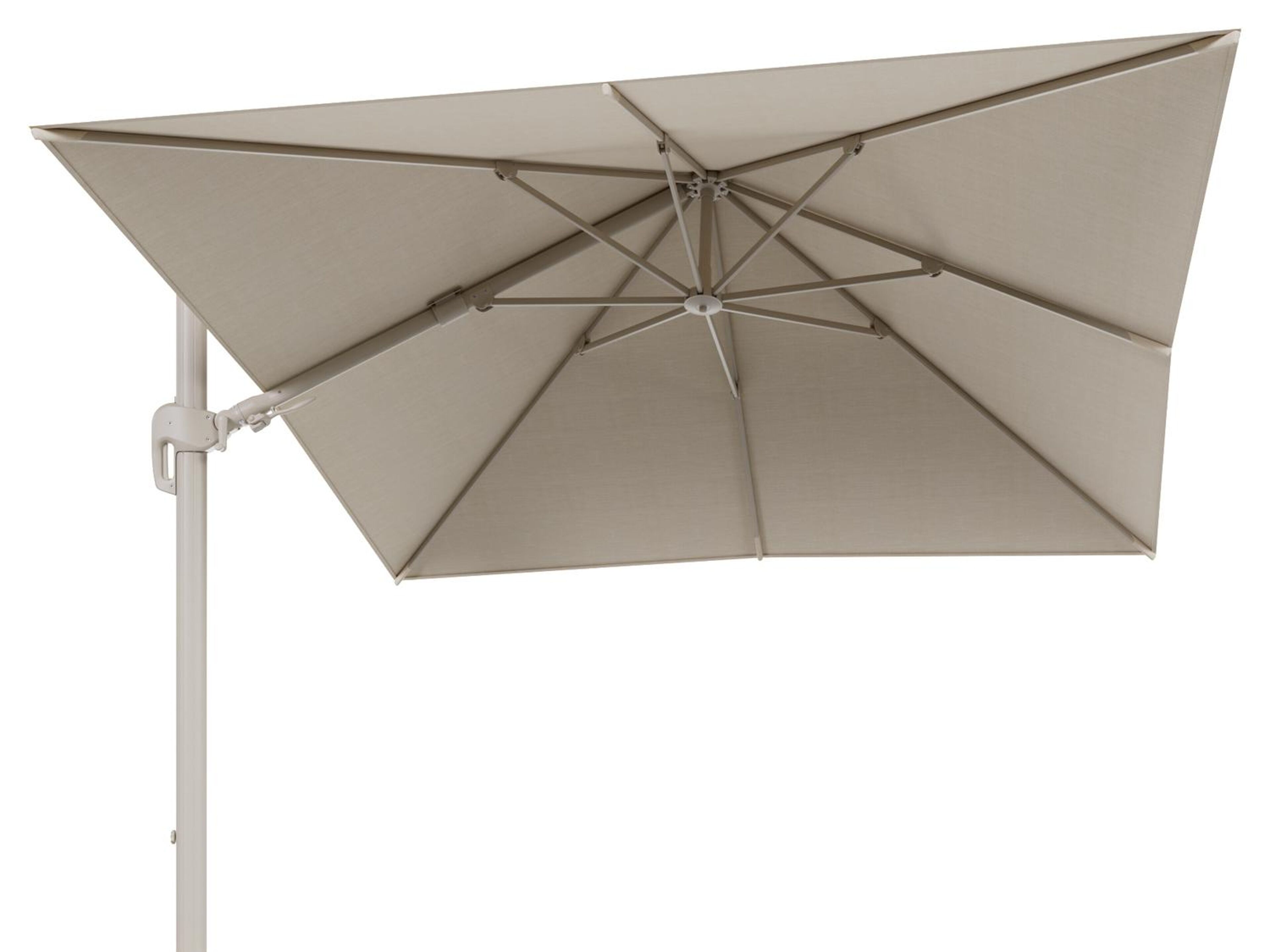 Parasol pedant Rufina avec fonction tilt en aluminium beige avec toile de parasol en all weather sunbrella® premium beige - Lg.1 300 x Lg.2 300 cm (sans pied de parasol)