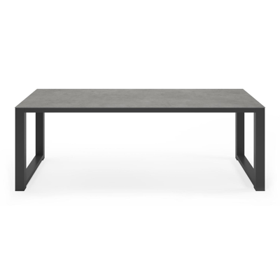 Ensemble de jardin Livo en aluminium noir avec plateau de table en céramique pleine gris et 6 chaises de jardin Rivo