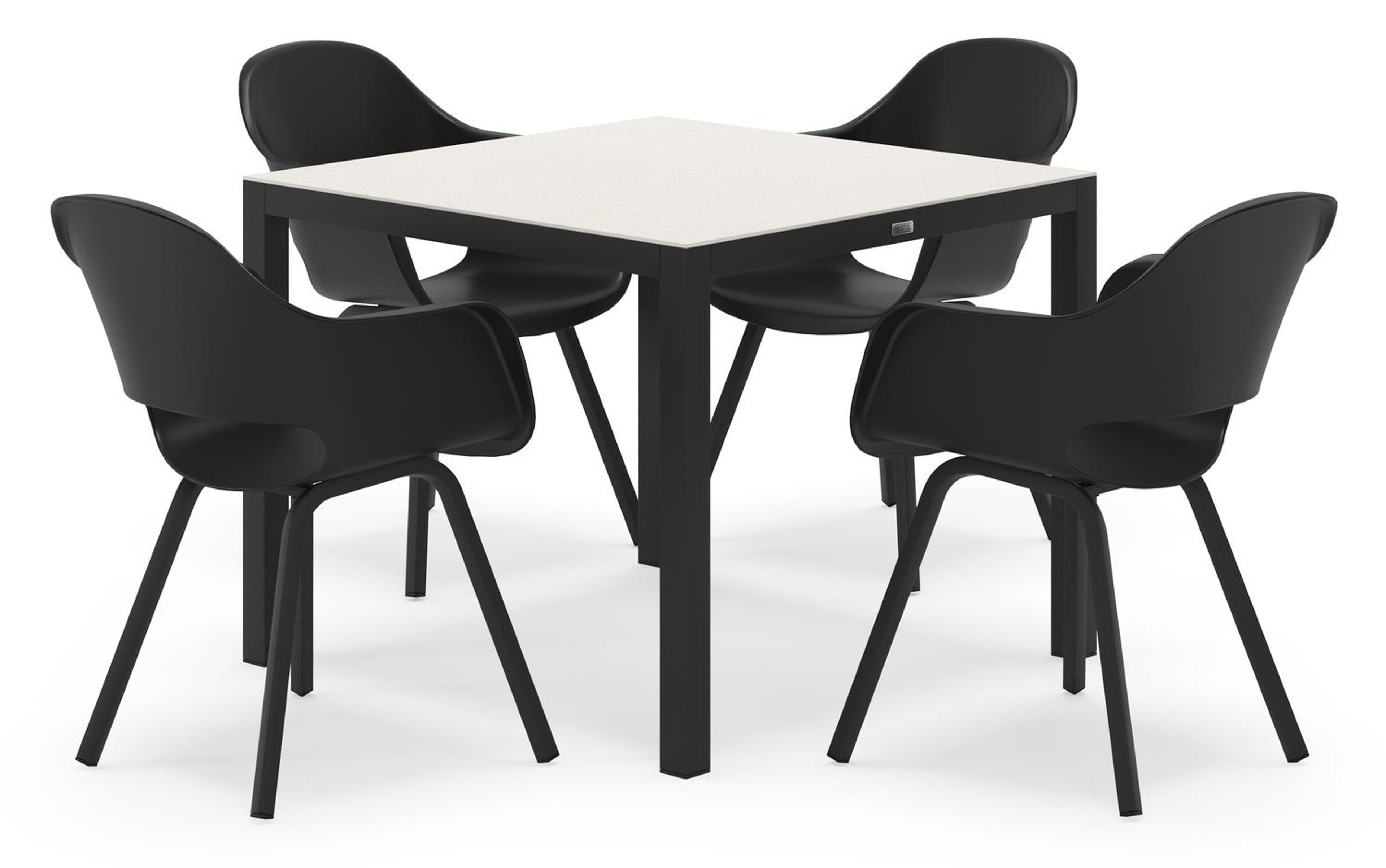 Feltro vierkante tuinset in zwart aluminium en sintered stone crema minerale met 4 Artena tuinstoelen