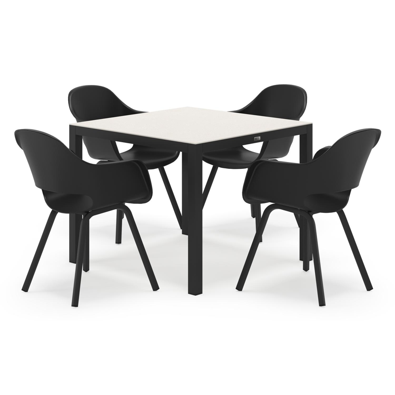 Feltro vierkante tuinset in zwart aluminium en sintered stone crema minerale met 4 Artena tuinstoelen