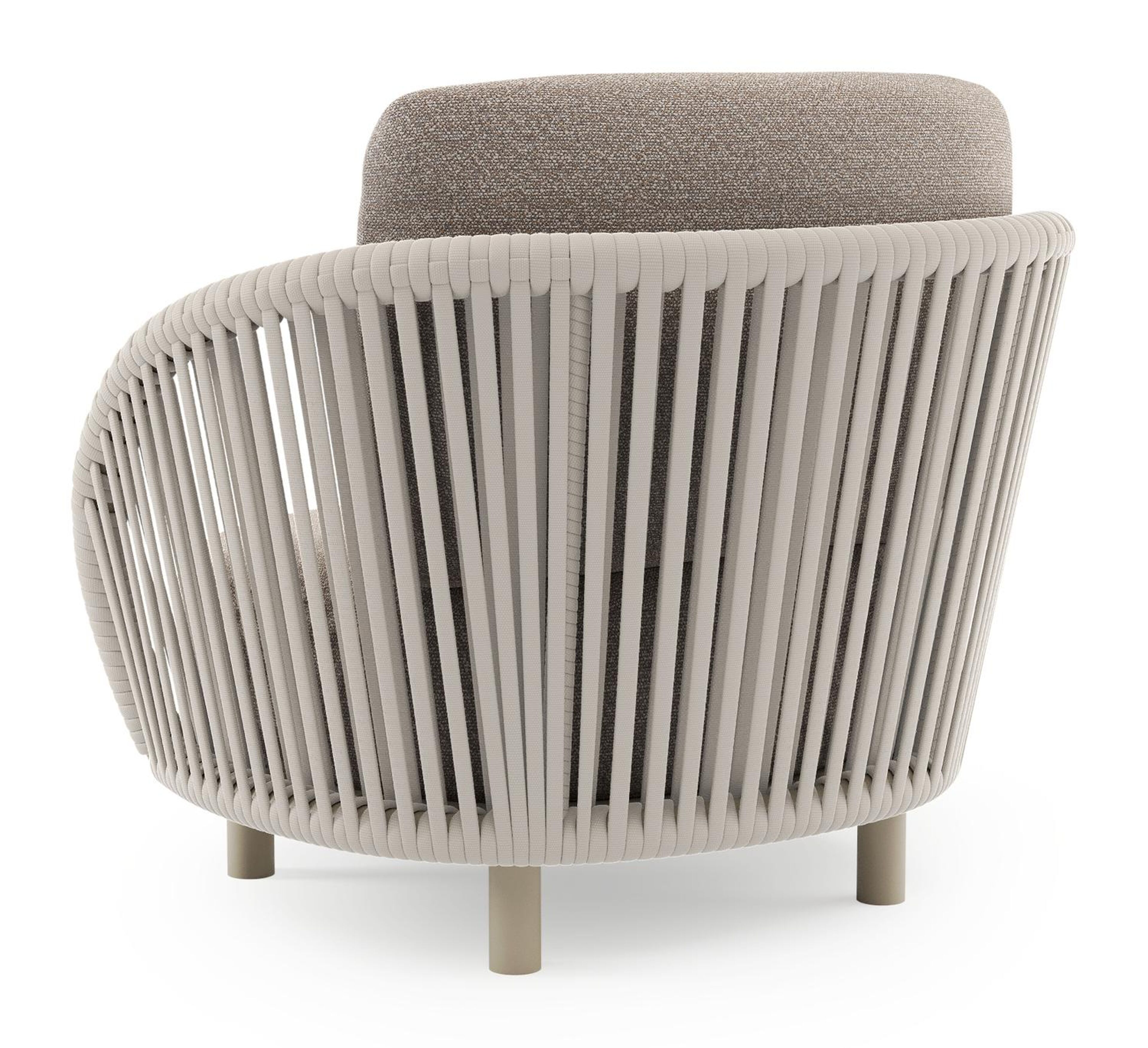 Lupino loungestoel in beige aluminium en beige verticaal geweven luxe vlakke brede rope met wander manioc all weather sunbrella® luxe kussen