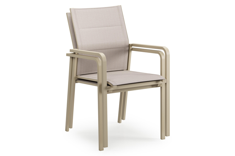 Como stapelbare tuinstoel in beige aluminium en beige dubbele comfort textilene