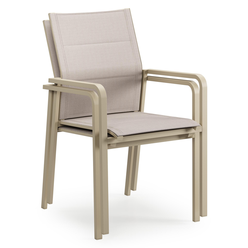 Como stapelbare tuinstoel in beige aluminium en beige dubbele comfort textilene