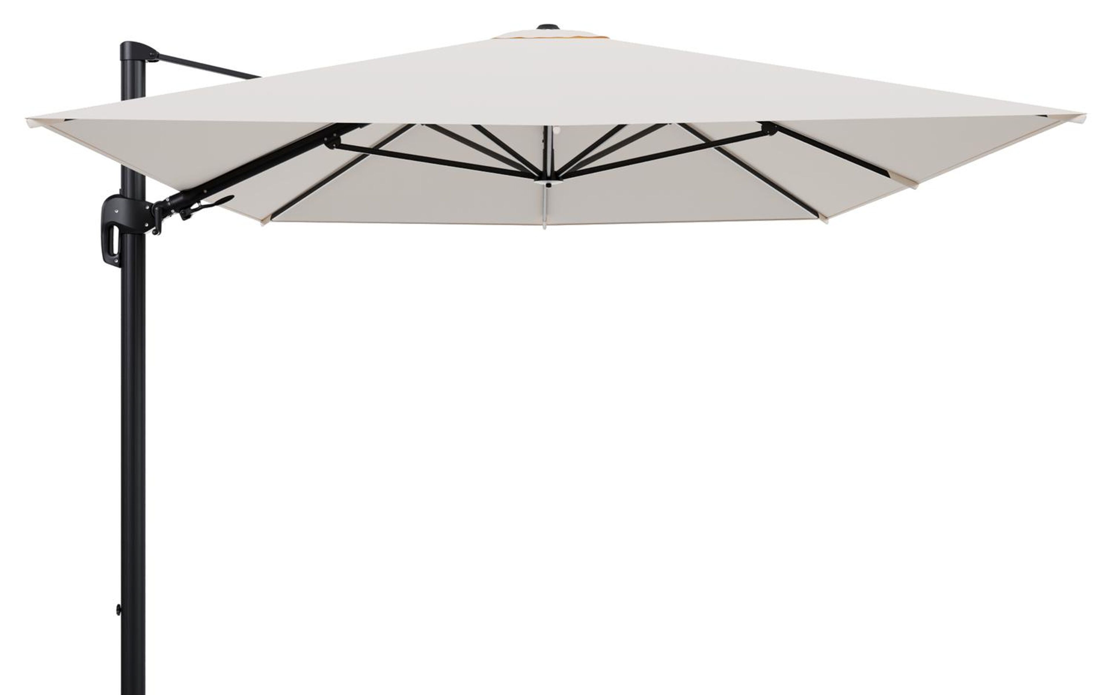 Rufina zweefparasol tiltfunctie in zwart aluminium en parasoldoek in All Weather Sunbrella® Luxe Natte Linen Chalk  - L1 400 x L2 300 cm (zonder voet) (zonder voet)