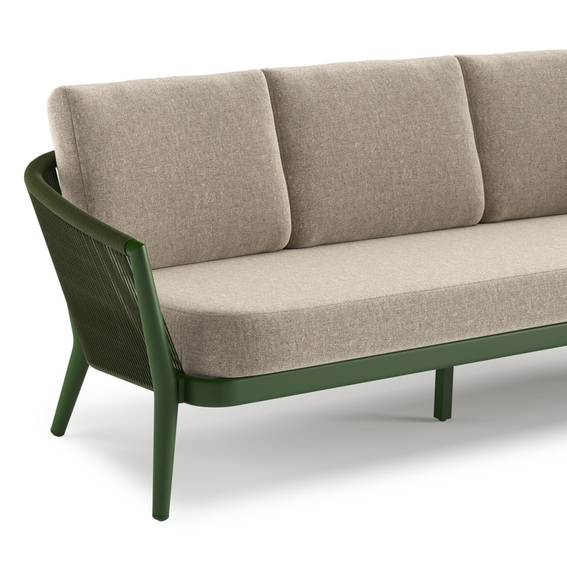 Orso loungeset in groen aluminium en groen verticaal geweven ronde rope met Chartres Pewter all weather sunbrella® luxe kussen