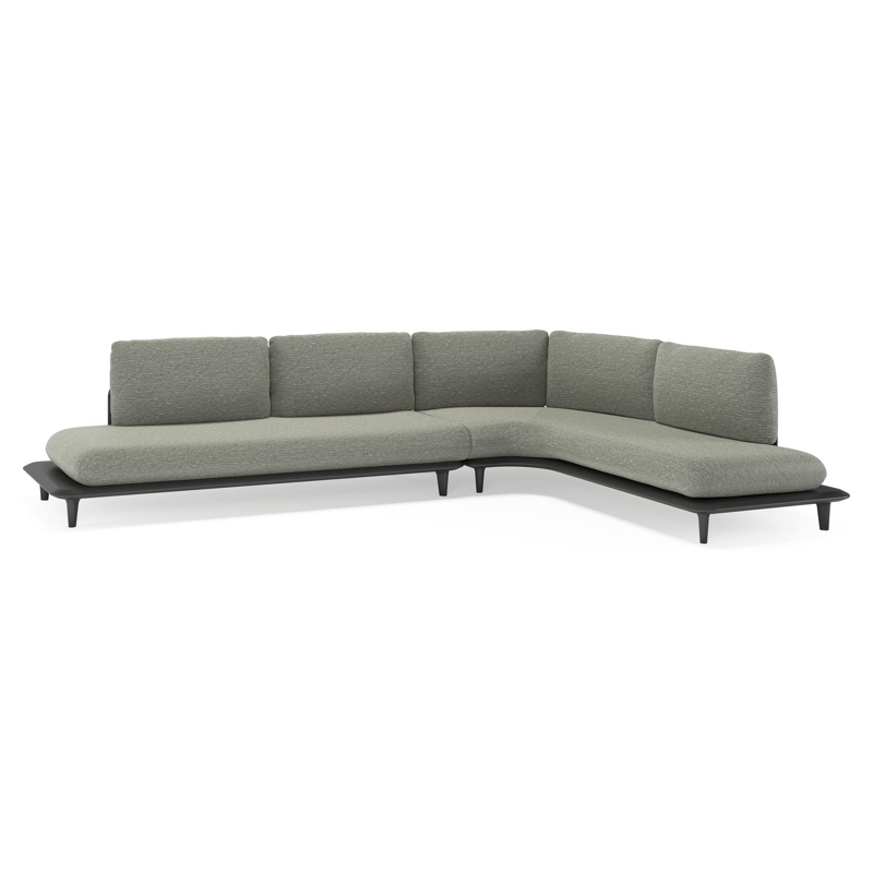 Bomero loungehoek in zwart aluminium met slow fern all weather sunbrella® luxe kussen