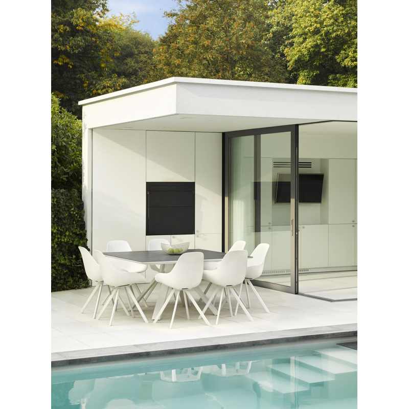 Cesano tuintafel vierkant in wit aluminium en volkeramiek aspen grey - L 148 x B 148 x H 75 cm