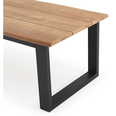 Portorivo tuintafel boomstam in zwart aluminium en teak - L 240 x B 102 x H 77,5 cm