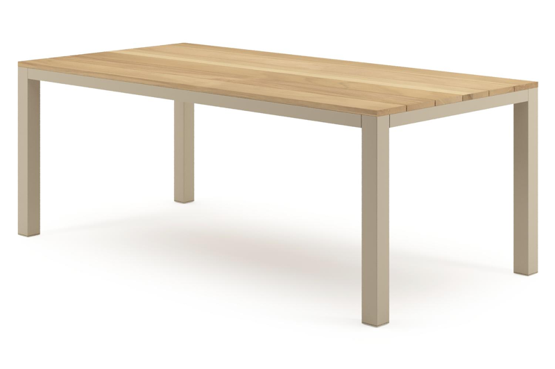 Table de jardin Como rectangulaire en aluminium beige et teck - Lg. 200 x Lrg. 100 x Haut. 73 cm