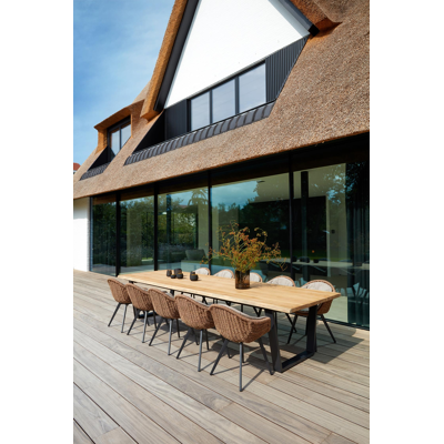 Table de jardin Pagino en aluminium noir et teck - Lg 360 x Larg. 112 x H 75,5 cm