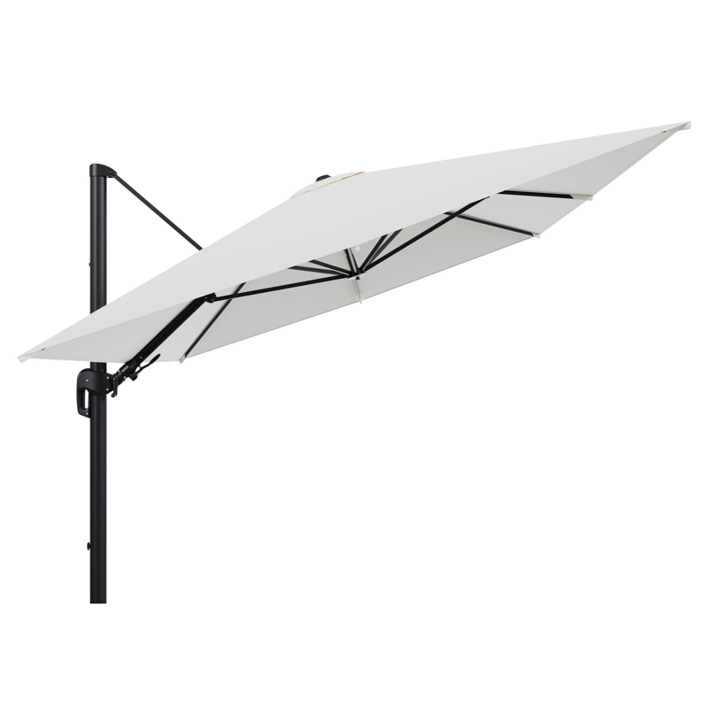 Rufina zweefparasol tiltfunctie in zwart aluminium en parasoldoek in All Weather Sunbrella® Luxe Natte White  - L1 400 x L2 300 cm (zonder voet) (zonder voet)