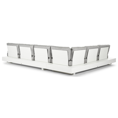 Tufo loungehoek in wit aluminium met savane zinc all weather sunbrella® luxe kussens en loungetafel