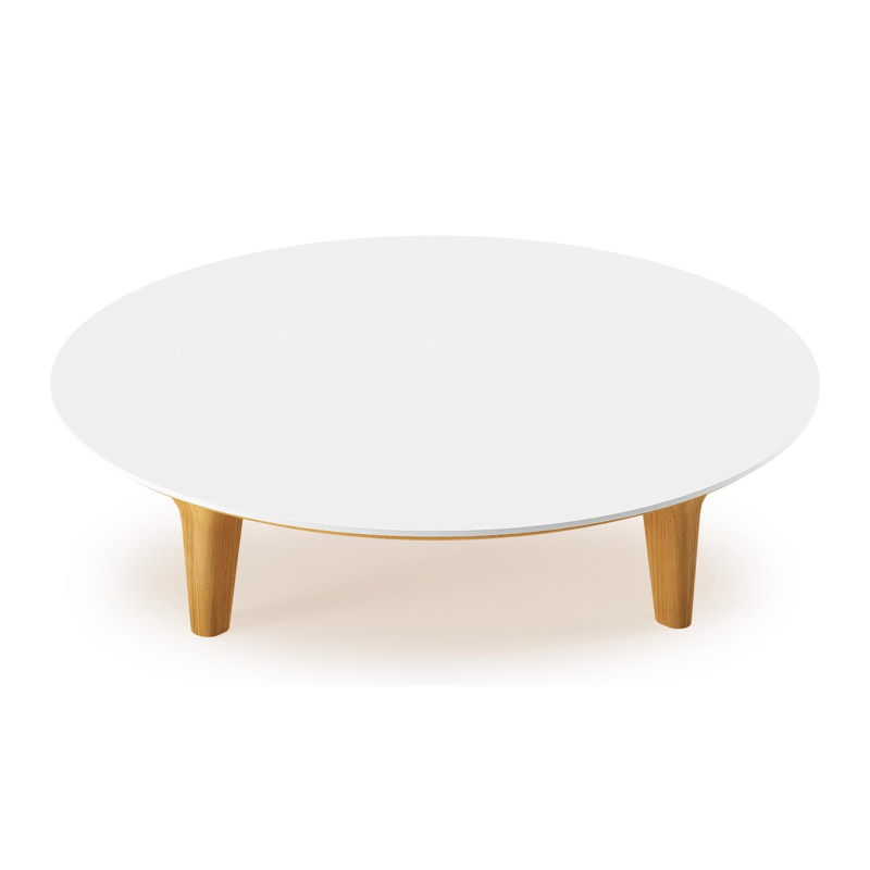 Table de basse Bomero en teck et céramqiue Arctic White - Diam. 85 x Haut. 55 cm