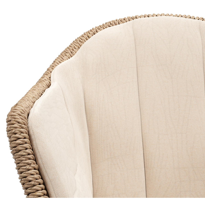 Pagino tuinstoel in zwart aluminium en naturel ronde wicker met zitkussen in All Weather Sunbrella® Luxe Natte Linen Chalk