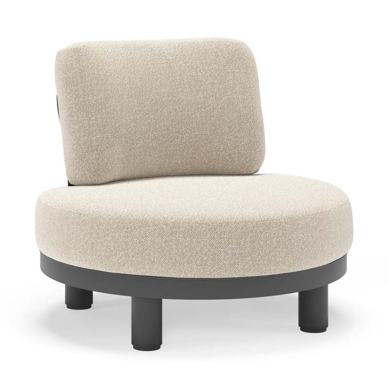 Fauteuil de jardin Donato en aluminium noir et coussins en all weather cosytica Marbella Ecru