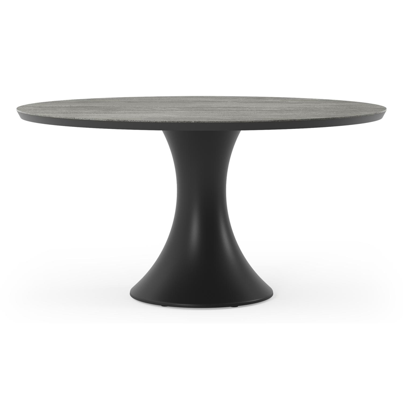 Fano tuintafel in zwart aluminium en volkeramiek aspen grey - Dia. 148 x H 75 cm