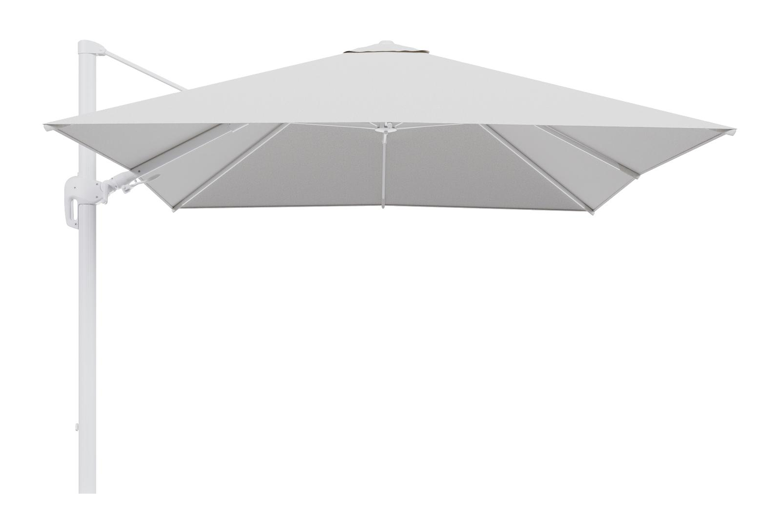 Parasol pendant Rufina avec fonction tilt en aluminium blanc et toile de parasol en All Weather Solica Ego Birch  - Lg.1 300 x Lg.2 300 cm (sans pied de parasol