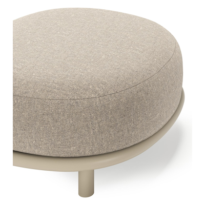 Pouf Lupino en aluminium beige et coussin en all weather sunbrella® luxe chartres pewter