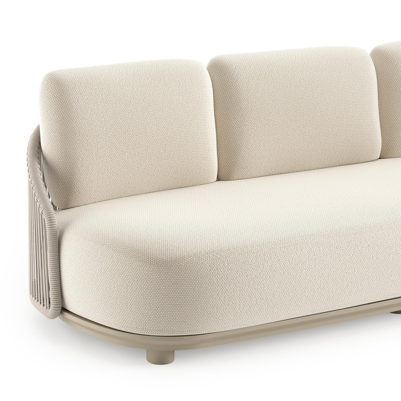 Salon de jardin Vadelo en aluminium beige et corde ronde tissée verticalement beige et coussins en all weather cosytica althea off white