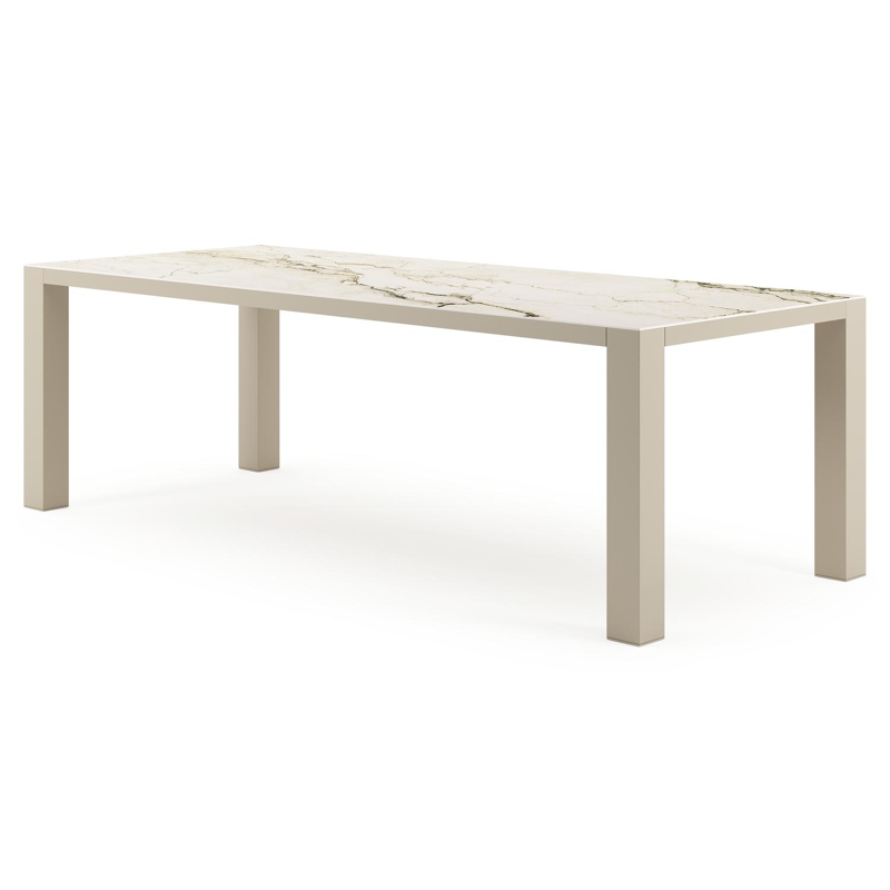 Table de jardin Nano rectangulaire en aluminium beige et céramique pleine Colorado Dunes Lg. 240 x Lrg. 100 x Haut. 75 cm