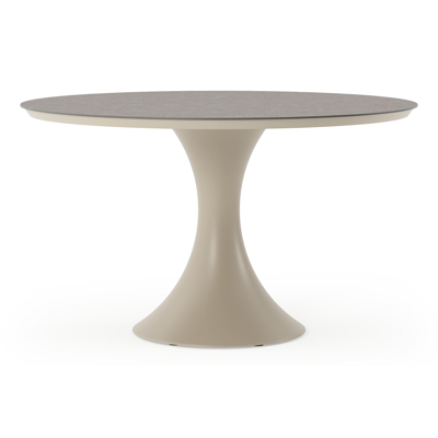 Table de jardin Fano ronde en aluminium beige et céramique pleine Wulong - Diam. 130 x Haut. 75 cm