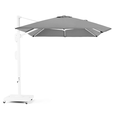Rufina zweefparasol in wit aluminium met grijs polyester parasoldoek - L1: 250 x L2: 350 cm (met voet)
