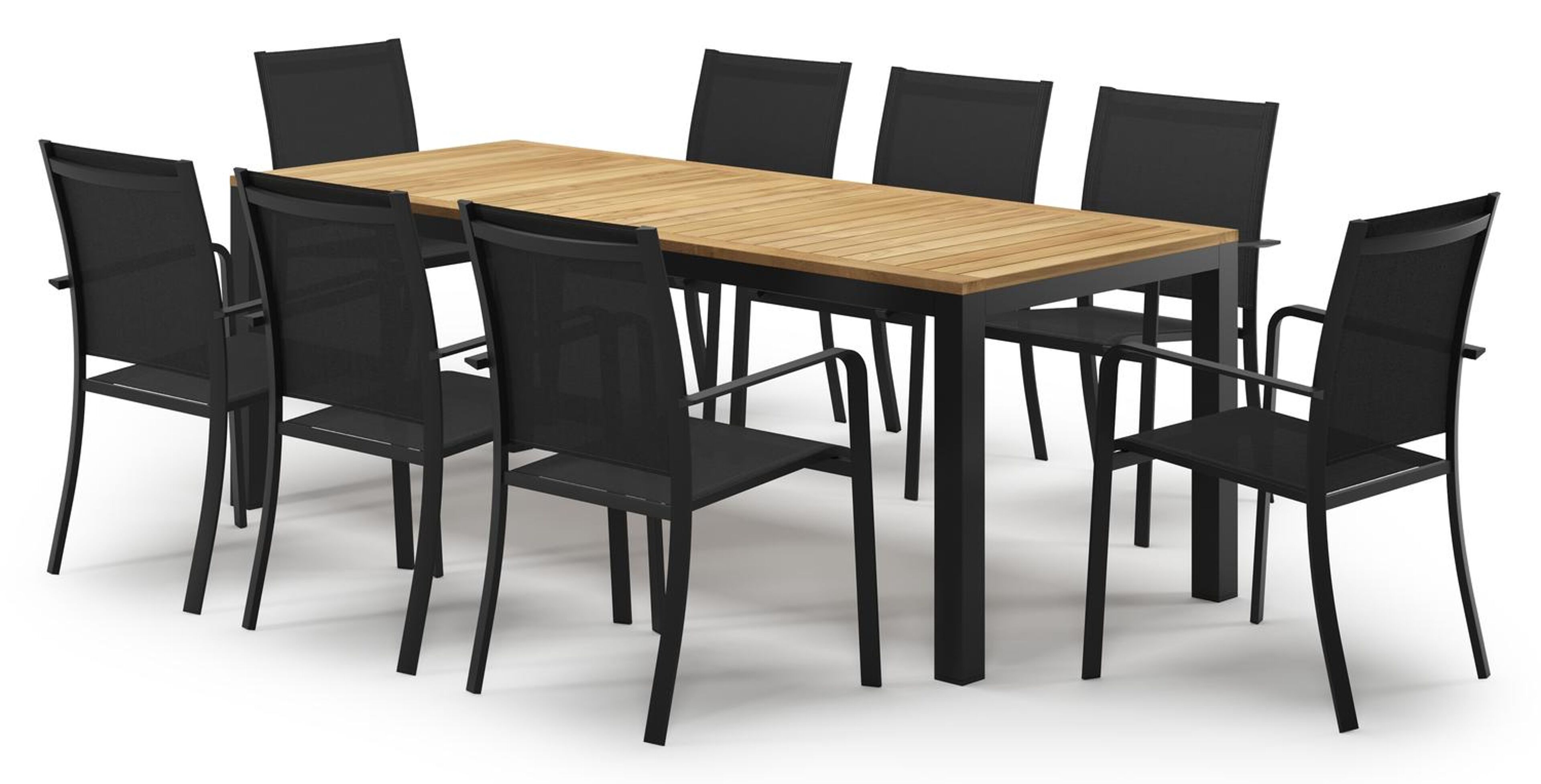 Ensemble de jardin Varese en aluminium noir et teck avec 8 chaises de jardin Calobra