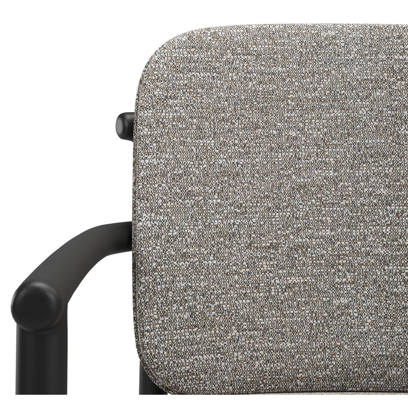 Bono stapelbare tuinstoel in zwart aluminium met stoelkussen in All Weather Sunbrella® Luxe Tundra Pepper