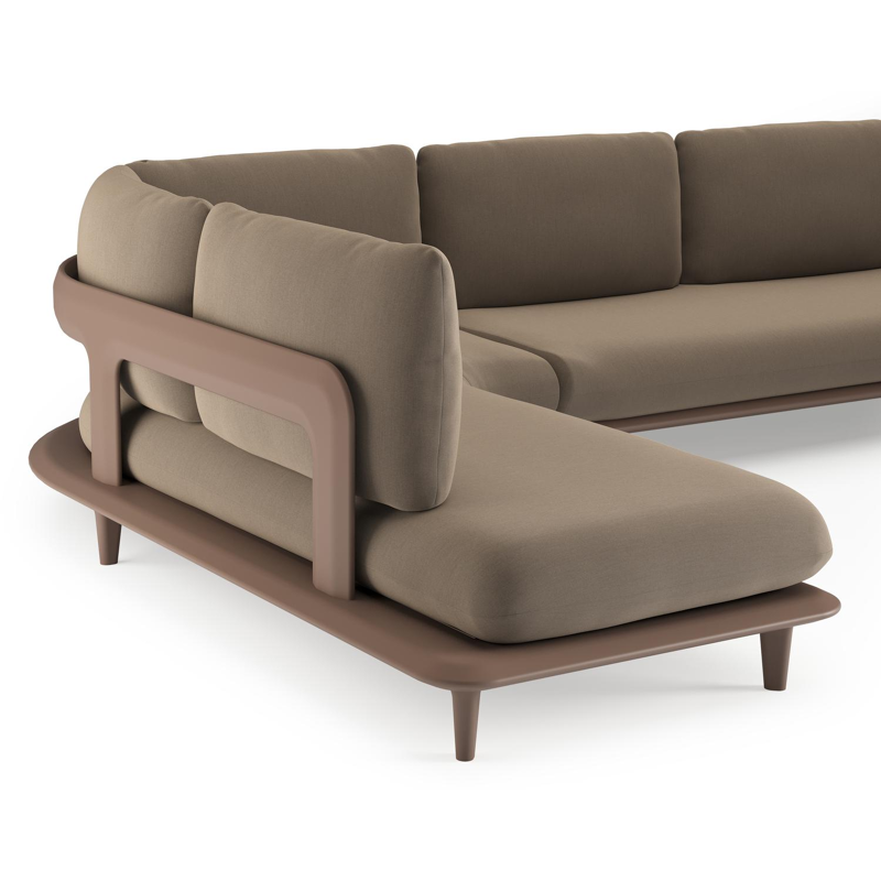 Bomero loungehoek in taupe aluminium met natte heather grey all weather sunbrella® luxe kussen