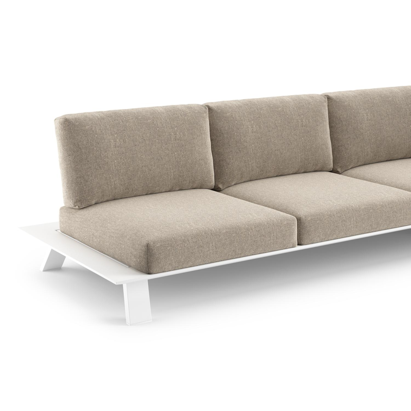 Salon de jardin Cesano en aluminium blanc et coussin en all weather Sunbrella® luxe chartres pewter