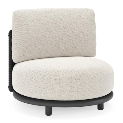 Lomano loungestoel in zwart aluminium en beige verticaal geweven luxe vlakke rope met firenze natural all weather solica kussen