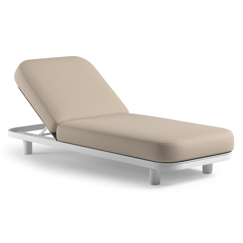 Chaise longue réglable Donato en aluminium blanc et coussin en all weather Sunbrella® luxe lopi sand