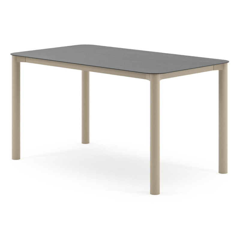 Orso tuintafel rechthoekig afgerond in beige aluminium en volkeramiek Basalt Black - L 140 x B 80 x H 74.5 cm