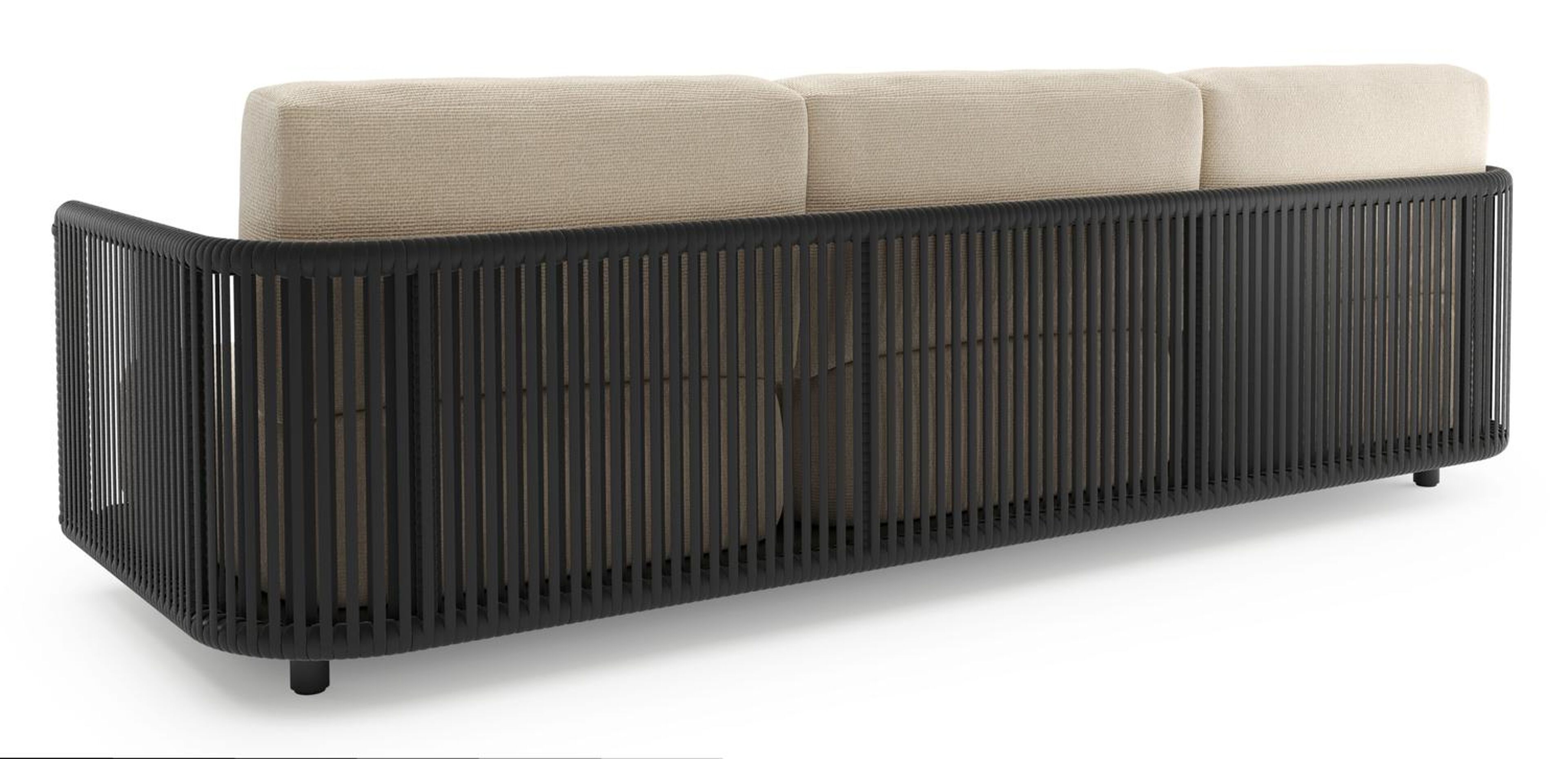 Salon de jardin Organo en aluminium noir et corde luxe plate tissée verticalement noir et coussin en all weather Cosytica althea chalk