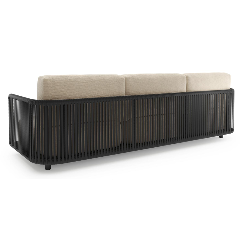 Organo loungeset in zwart aluminium en zwart verticaal geweven luxe vlakke rope met althea chalk all weather Cosytica kussen