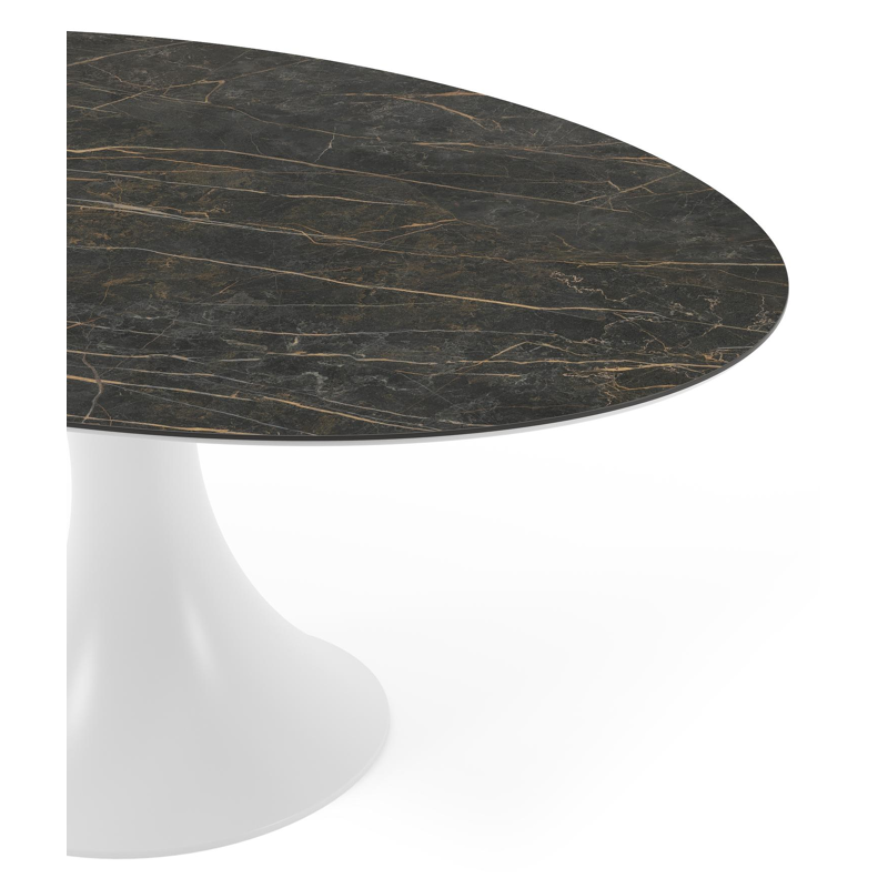 Table de jardin Fano ovale en aluminium blanc et céramique pleine Black Obsession - Lg. 180 x Lrg. 110 x Haut. 75 cm