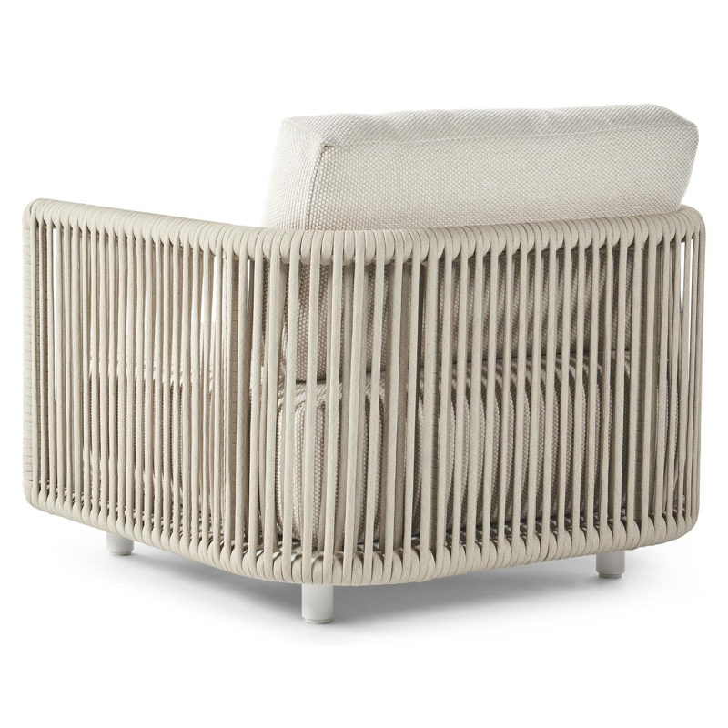 Organo loungestoel 1-zit in wit aluminium en beige verticaal geweven luxe vlakke rope met althea off white All Weather Cosytica kussen