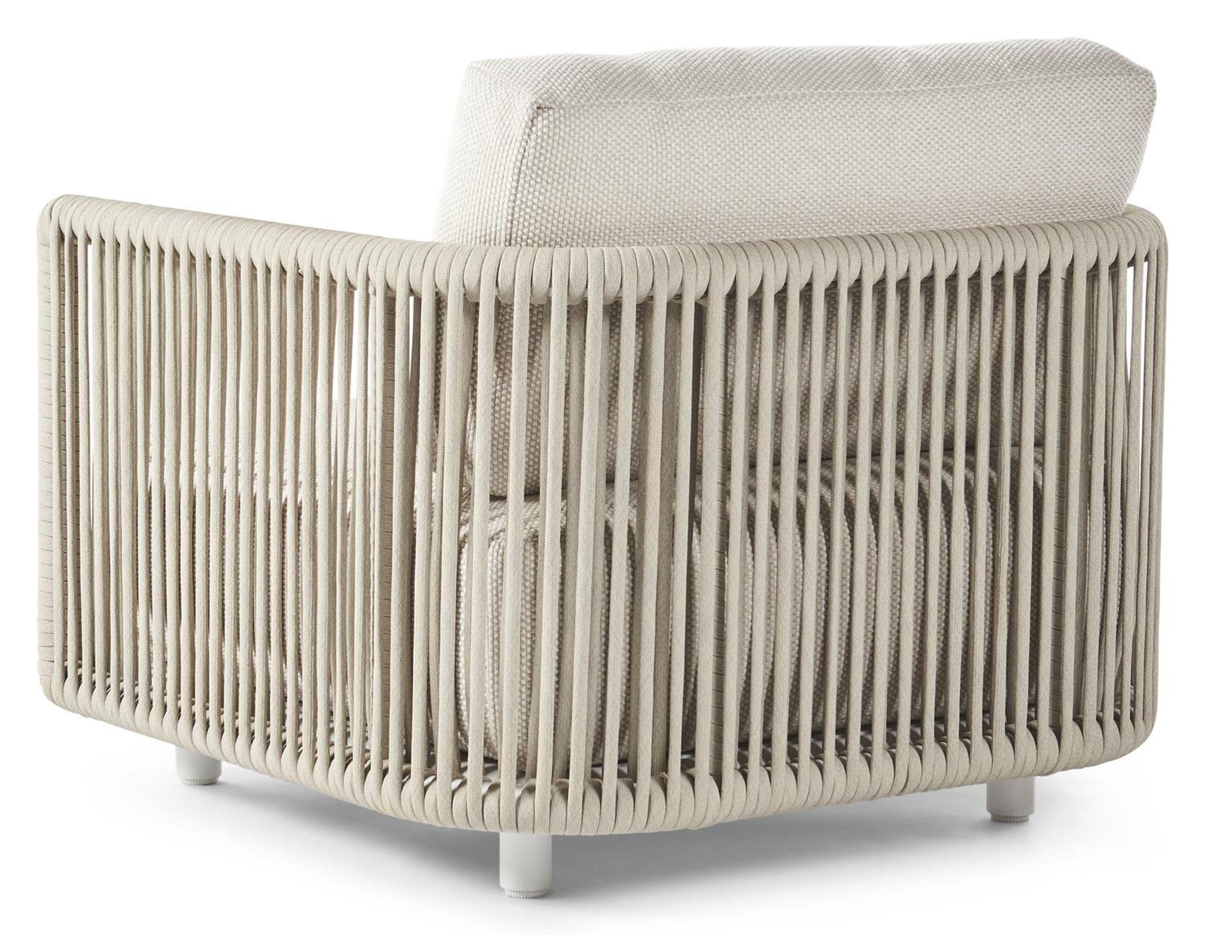 Organo loungestoel 1-zit in wit aluminium en beige verticaal geweven luxe vlakke rope met althea off white All Weather Cosytica kussen