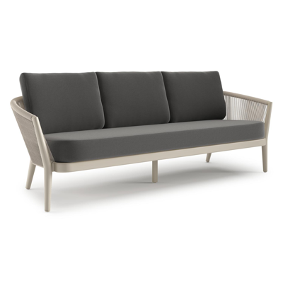 Orso loungebank in beige aluminium en beige verticaal geweven ronde rope met Natte Charcoal Chine all weather sunbrella® luxe kussen