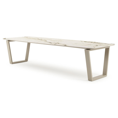 Pagino tuintafel bootvorm in beige aluminium en volkeramiek Colorado Dunes L 315 x B 115 x H 73 cm