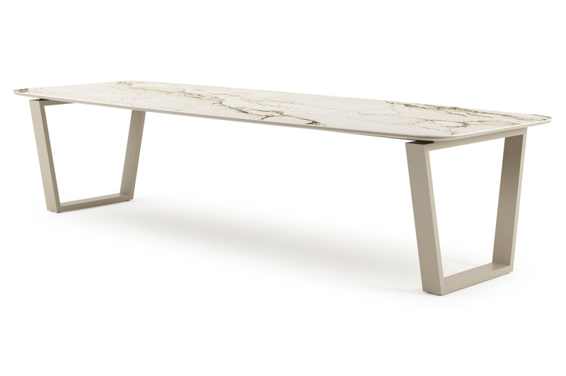 Pagino tuintafel bootvorm in beige aluminium en volkeramiek Colorado Dunes L 315 x B 115 x H 73 cm