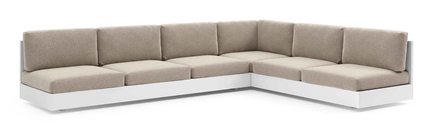 Como loungehoek in wit aluminium met chartres pewter all weather sunbrella® luxe kussen