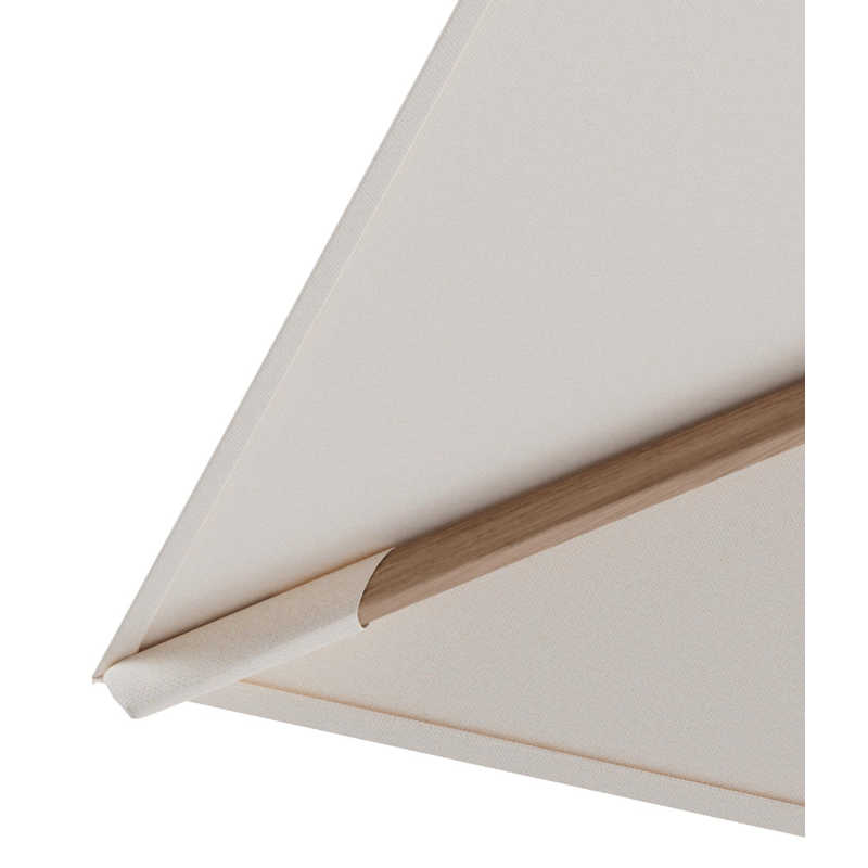 Rufina zweefparasol met tiltfunctie in houtlook aluminium en Natte Linen Chalk All Weather Sunbrella® Luxe parasoldoek - L1 400 x L2 300 cm met parasolvoet Minore 150 kg met wielen