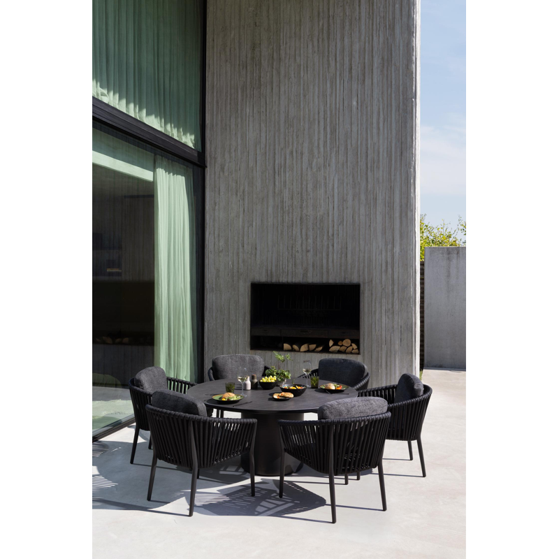 Amico low dining tuintafel rond in zwart aluminium en volkeramiek Basalt Black - Dia. 148 x - Dia. 148 x H 61 cm