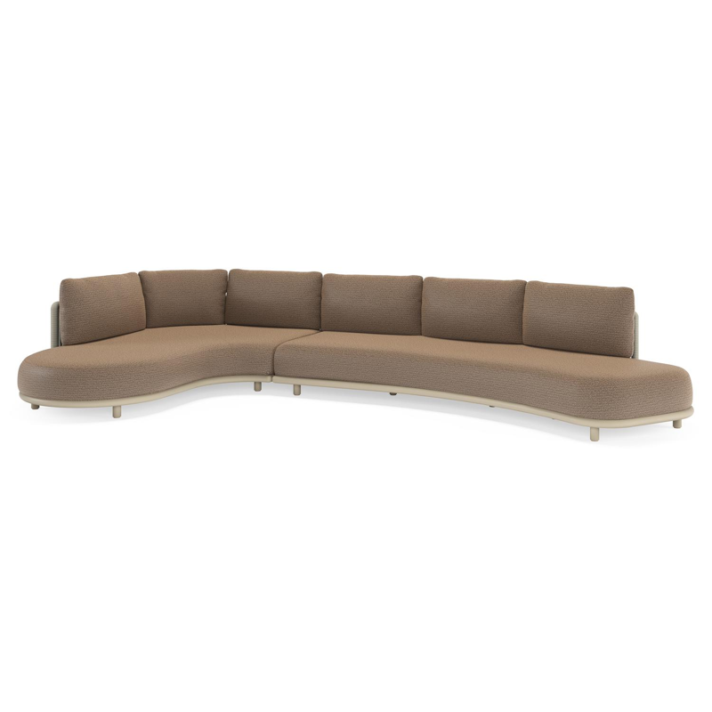 Lomano loungehoek in beige aluminium en beige verticaal geweven luxe vlakke rope met Firenze Bamboe all weather solica
