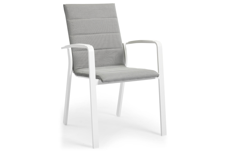 Lioni stapelbare tuinstoel in wit aluminium en grijs luxe comfort textilene