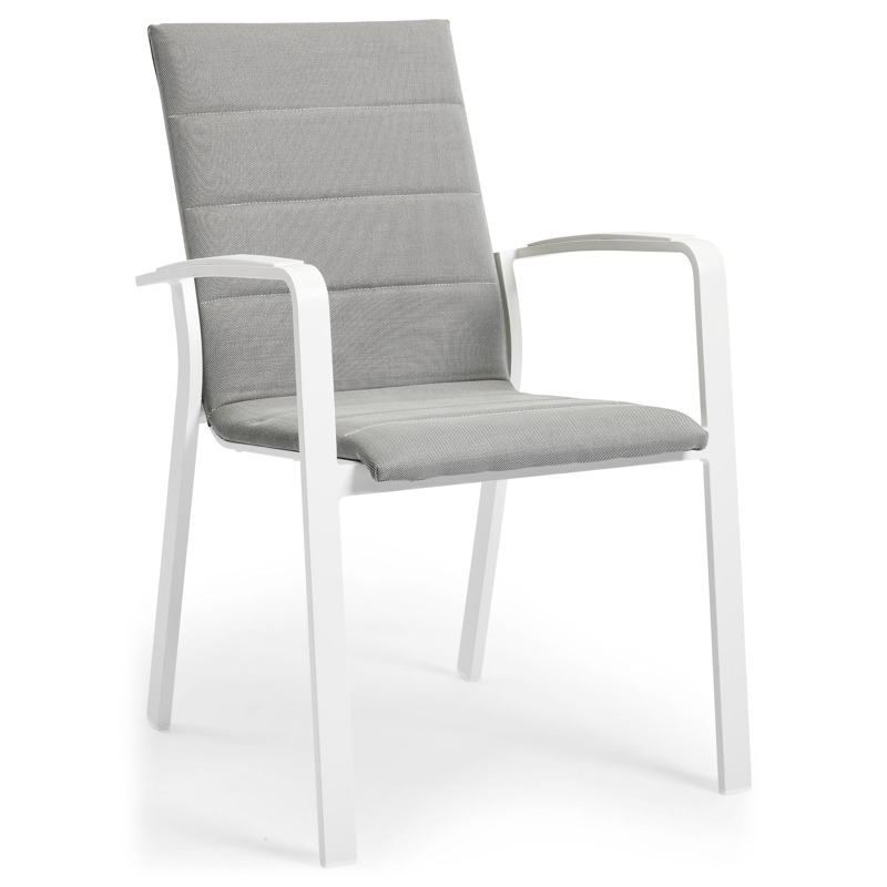 Lioni stapelbare tuinstoel in wit aluminium en grijs luxe comfort textilene