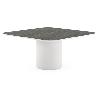 Amico tuintafel afgerond vierkant in wit aluminium en volkeramiek Black Obsession - L 148 x B 148 x H 73.5 cm