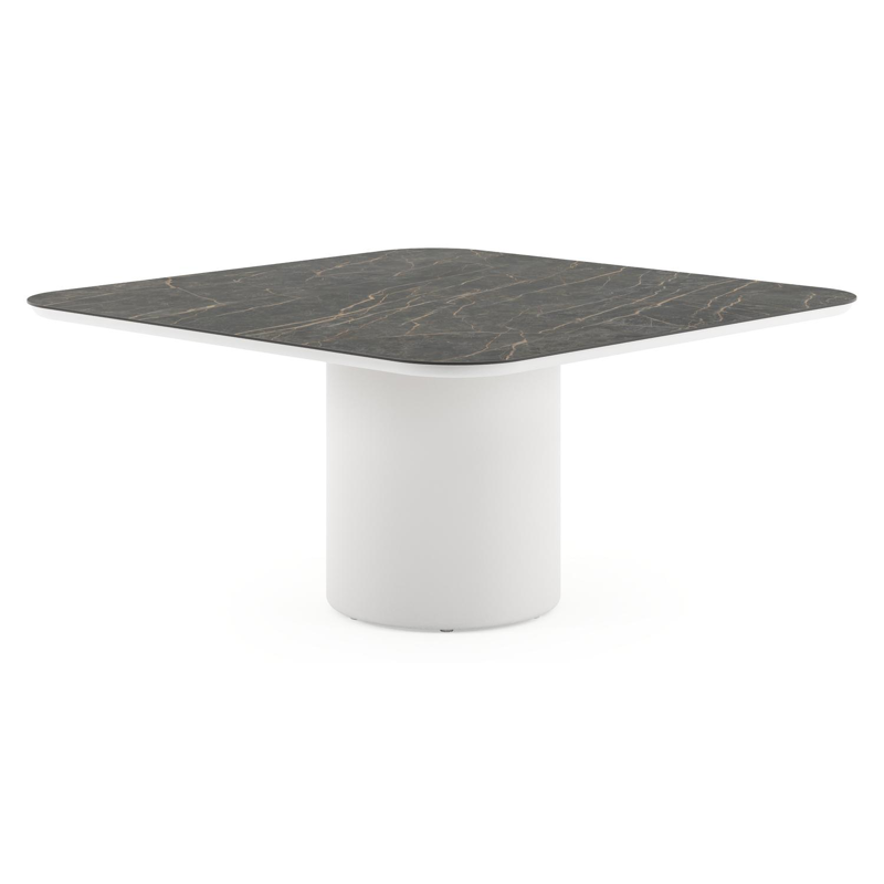 Amico tuintafel afgerond vierkant in wit aluminium en volkeramiek Black Obsession - L 148 x B 148 x H 73.5 cm