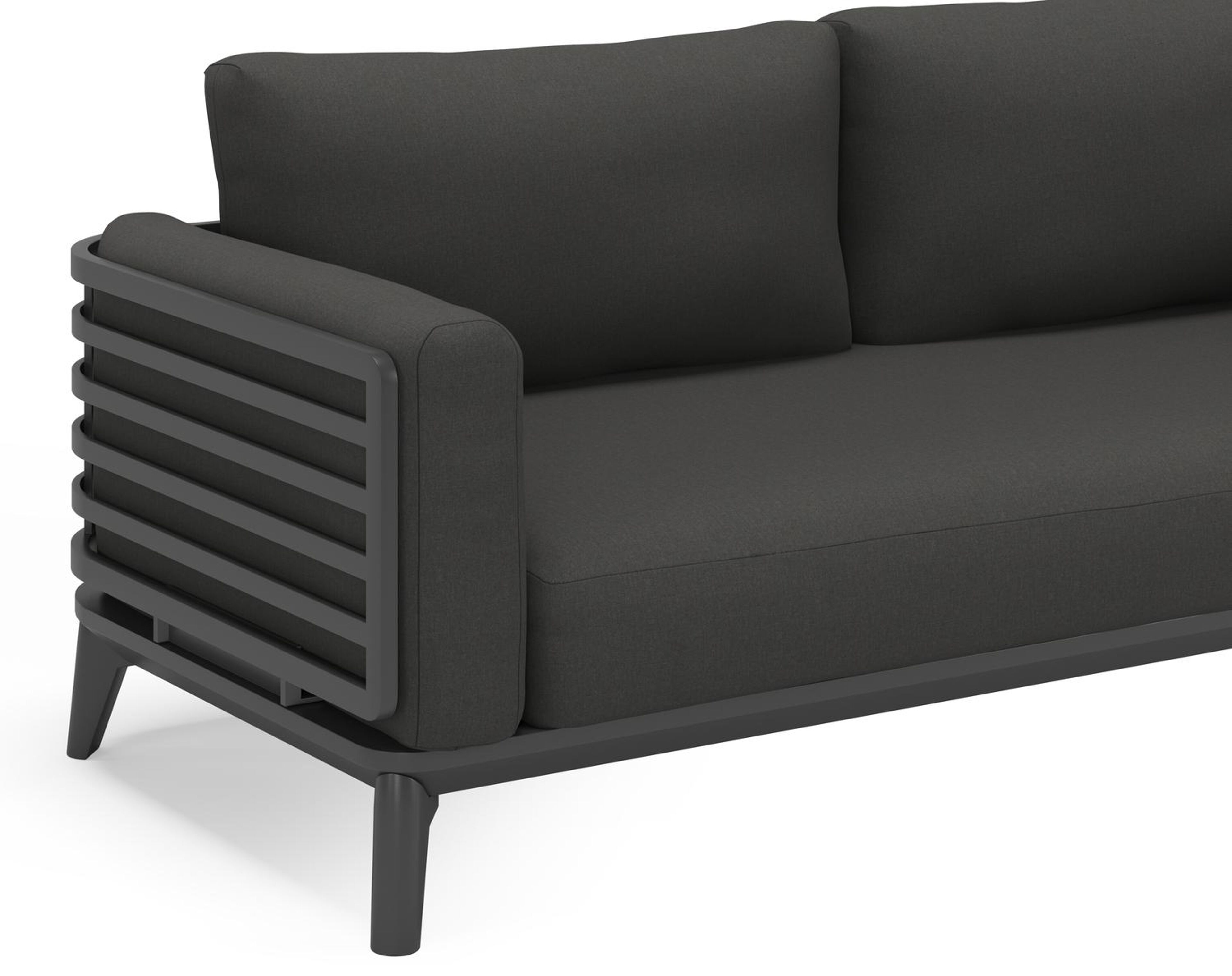 Mosa loungeset in zwart aluminium met natte sooty all weather sunbrella® premium kussens